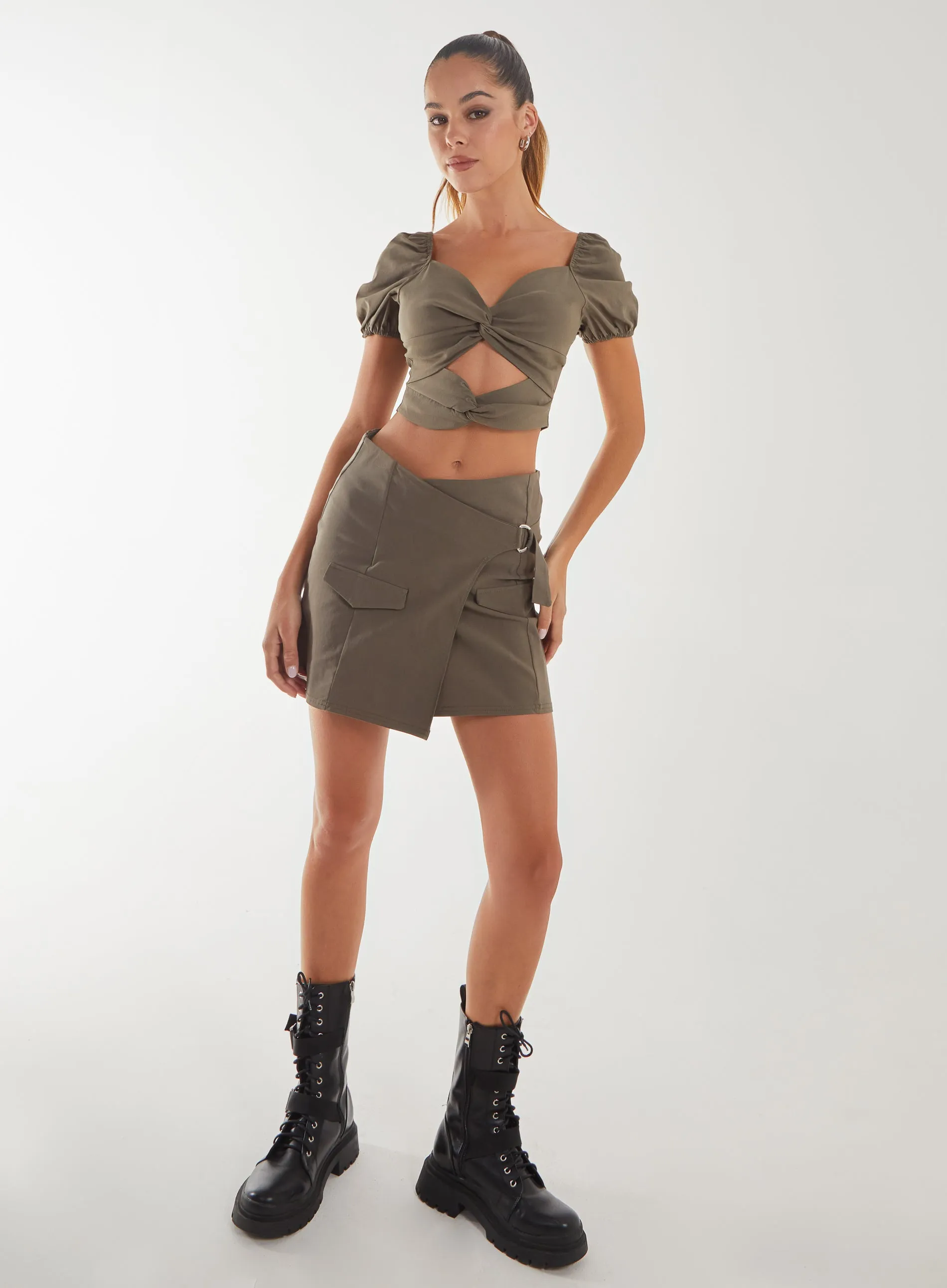Puff Sleeve Bengaline Cropped Top