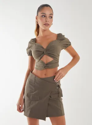 Puff Sleeve Bengaline Cropped Top