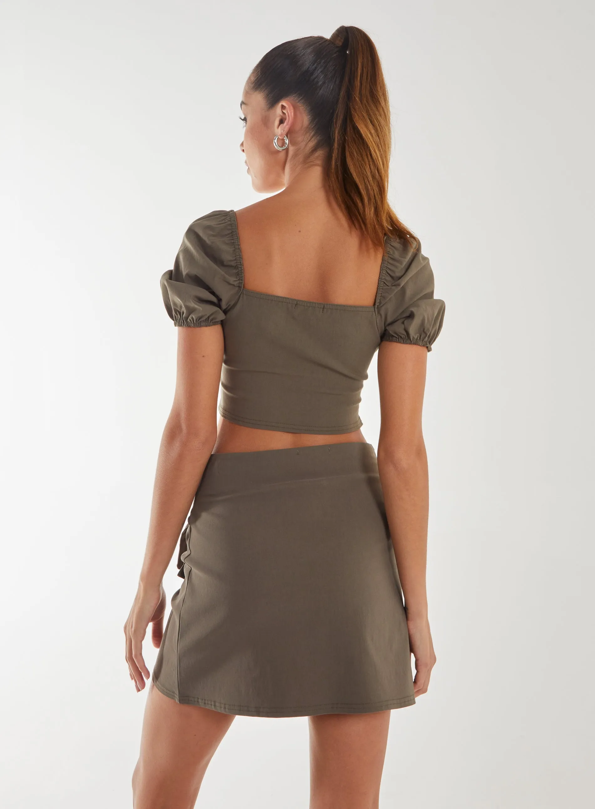 Puff Sleeve Bengaline Cropped Top