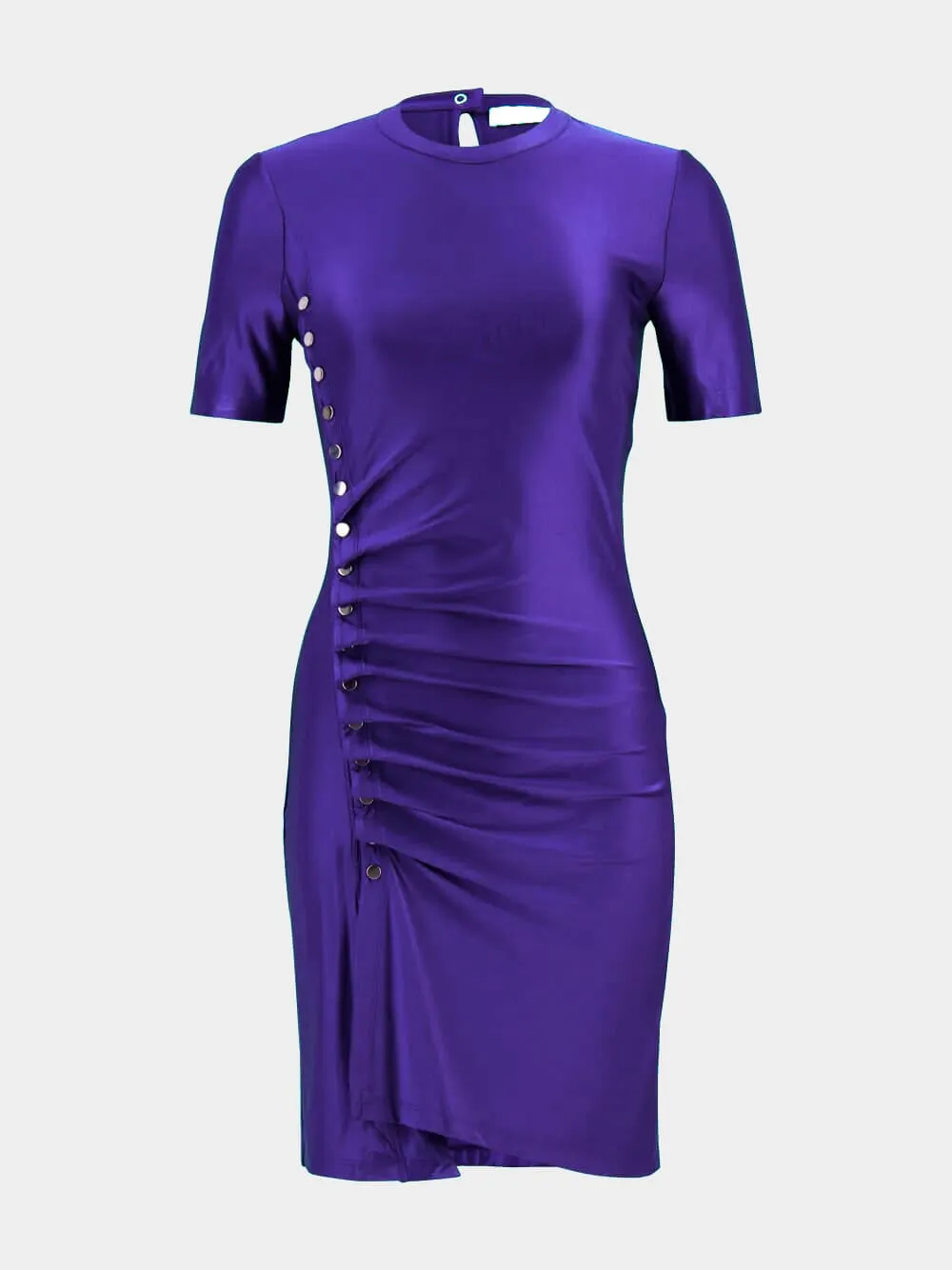 Purple Draped Mini Dress with Snap Detailing