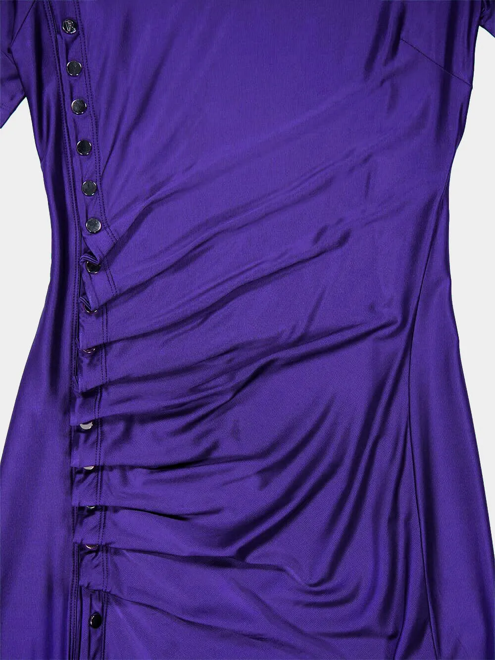 Purple Draped Mini Dress with Snap Detailing