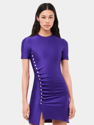 Purple Draped Mini Dress with Snap Detailing