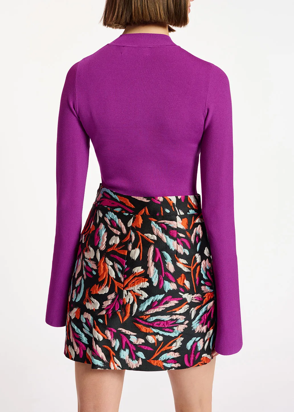 Purple slim-fit knit sweater with trumpet sleeves