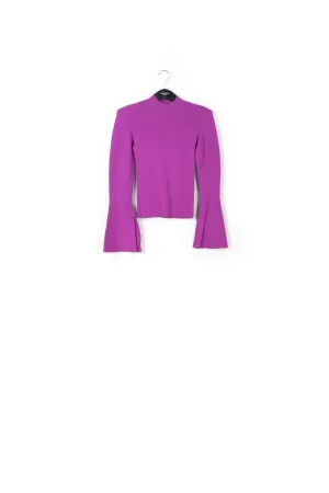 Purple slim-fit knit sweater with trumpet sleeves
