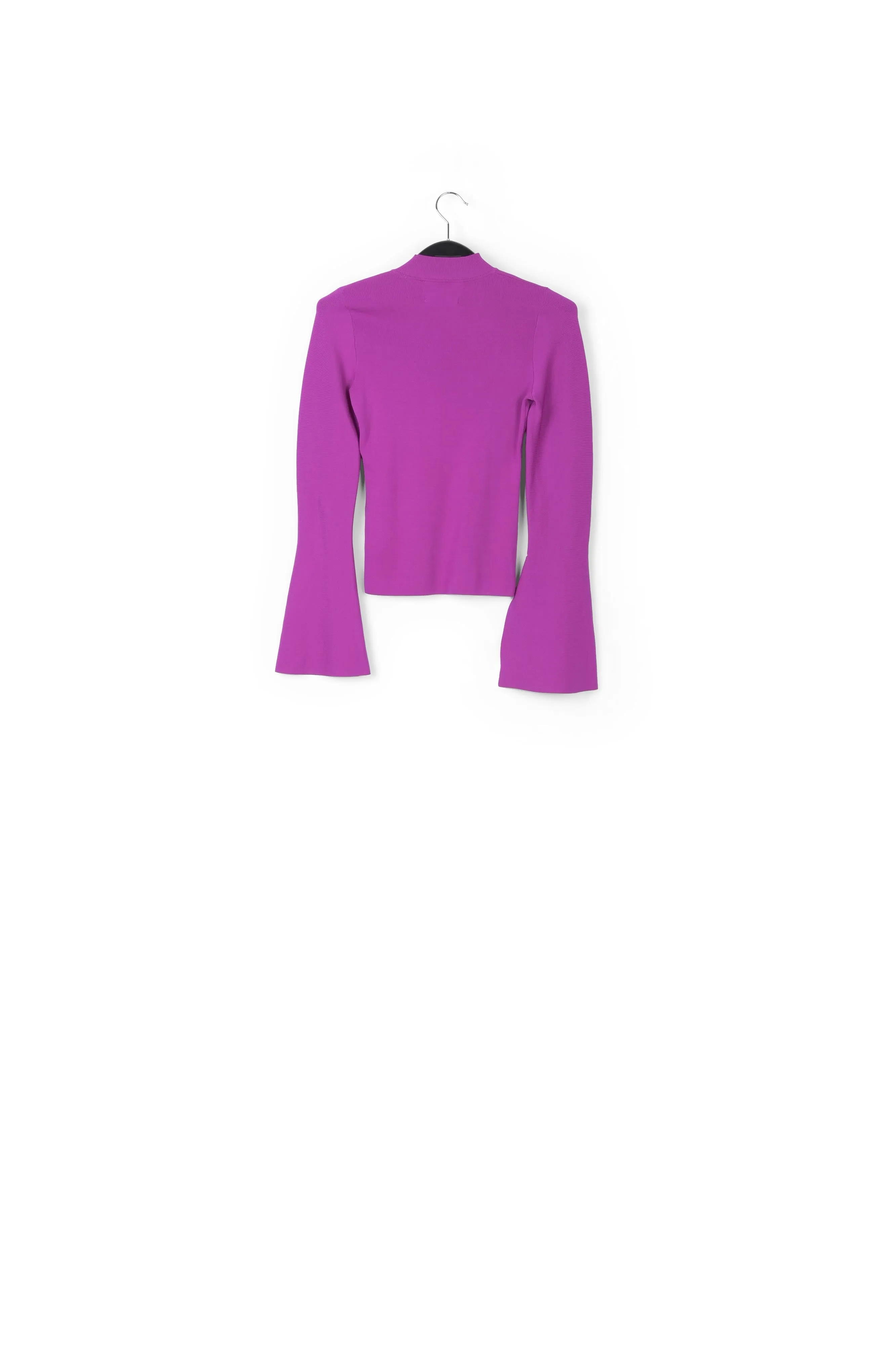Purple slim-fit knit sweater with trumpet sleeves