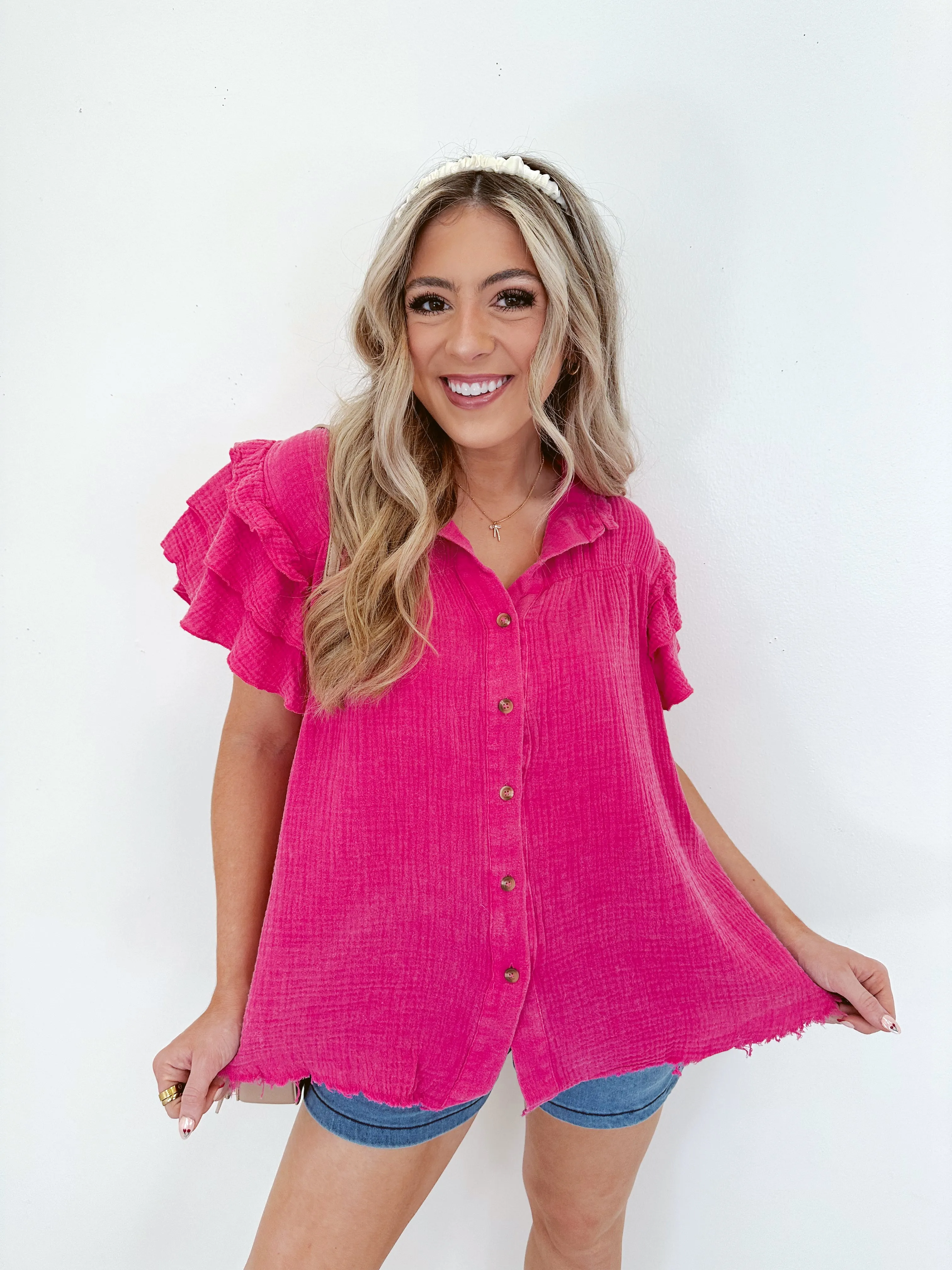 "My Gauze" Button Front Blouse