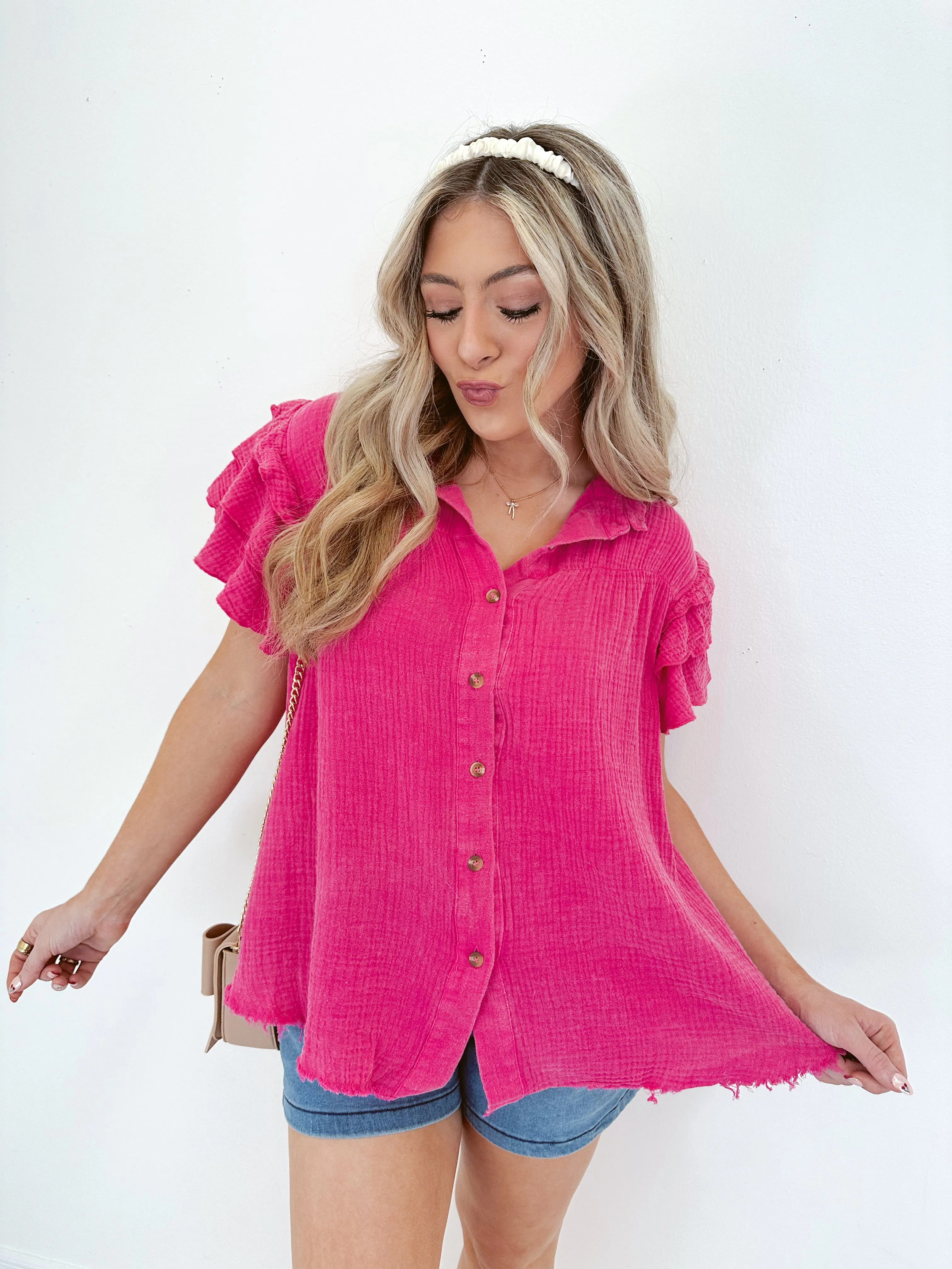 "My Gauze" Button Front Blouse