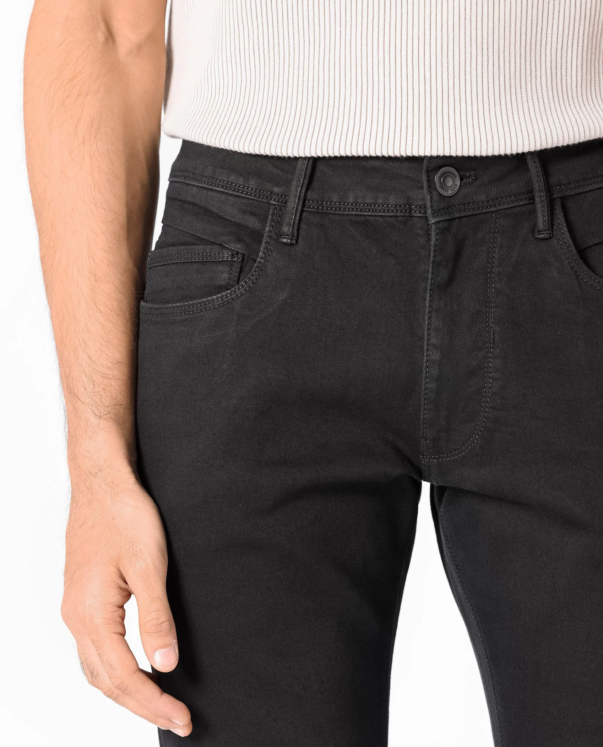 Rare Rabbit Men's Hawkins Black Rinse Wash Mid-Rise Slim Fit Jeans