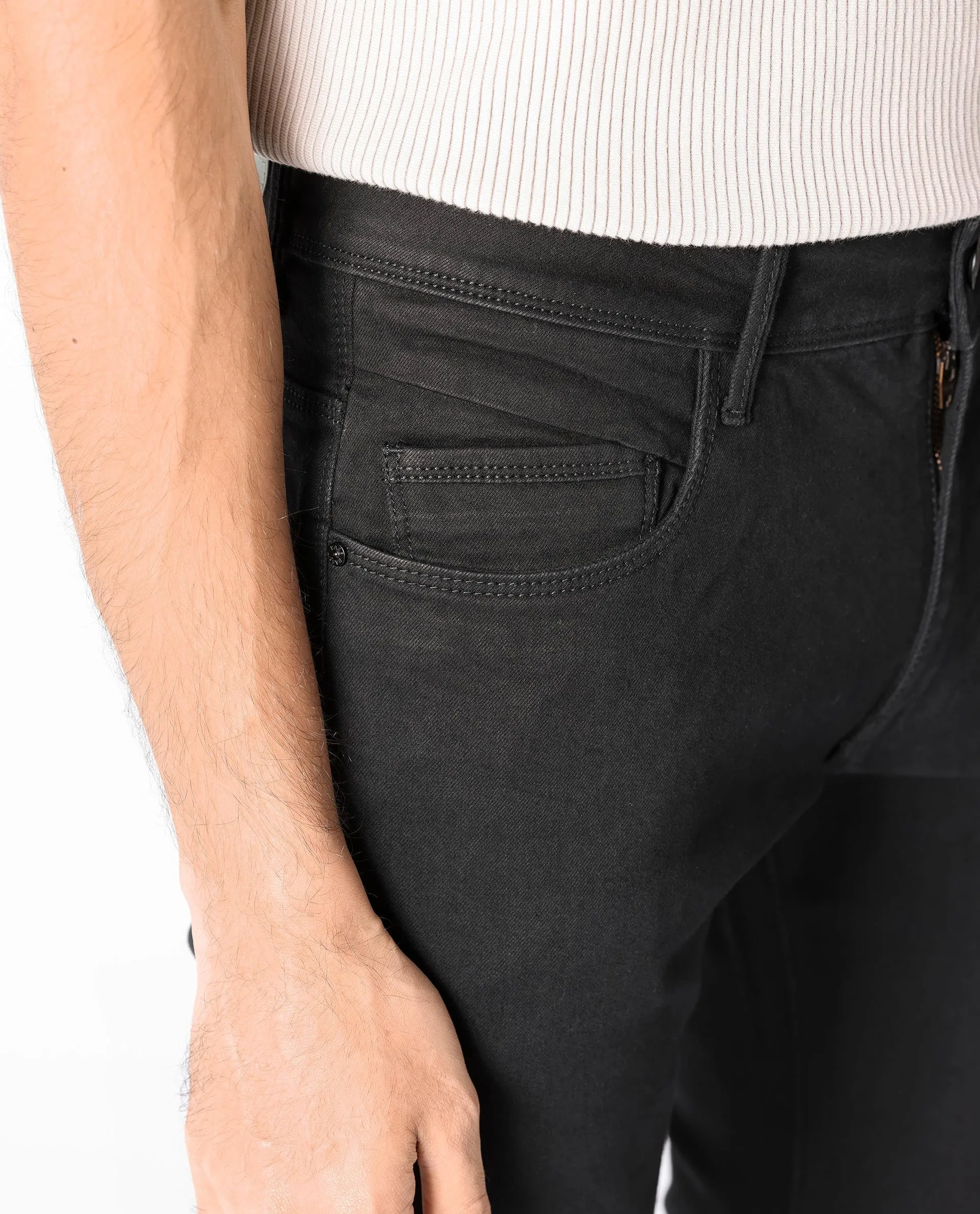 Rare Rabbit Men's Hawkins Black Rinse Wash Mid-Rise Slim Fit Jeans