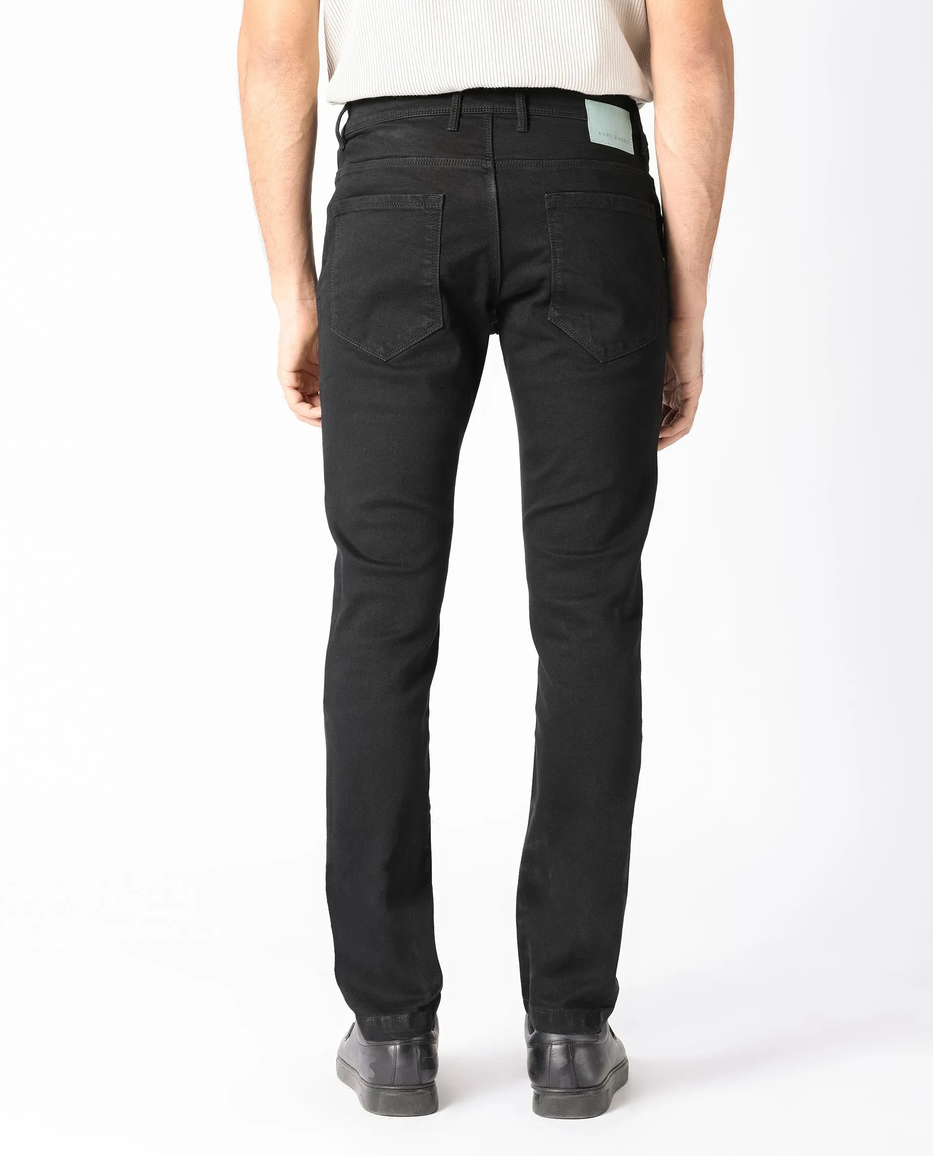 Rare Rabbit Men's Hawkins Black Rinse Wash Mid-Rise Slim Fit Jeans