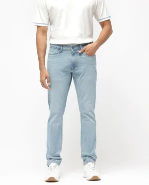 Rare Rabbit Men's Hawkins Pastel Blue Ice Wash Mid-Rise Regular Fit Jeans