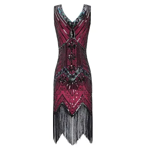 Red Gold Evening Dress 1920s Flapper Gatsby Gown