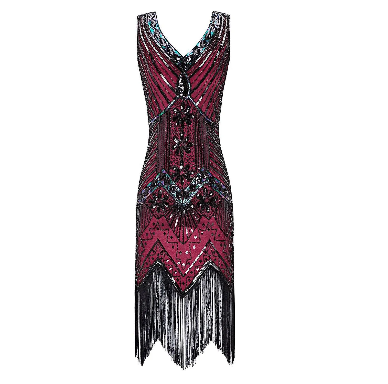 Red Gold Evening Dress 1920s Flapper Gatsby Gown