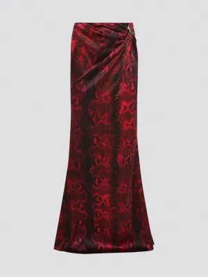 Red Snake Print Draped Skirt
