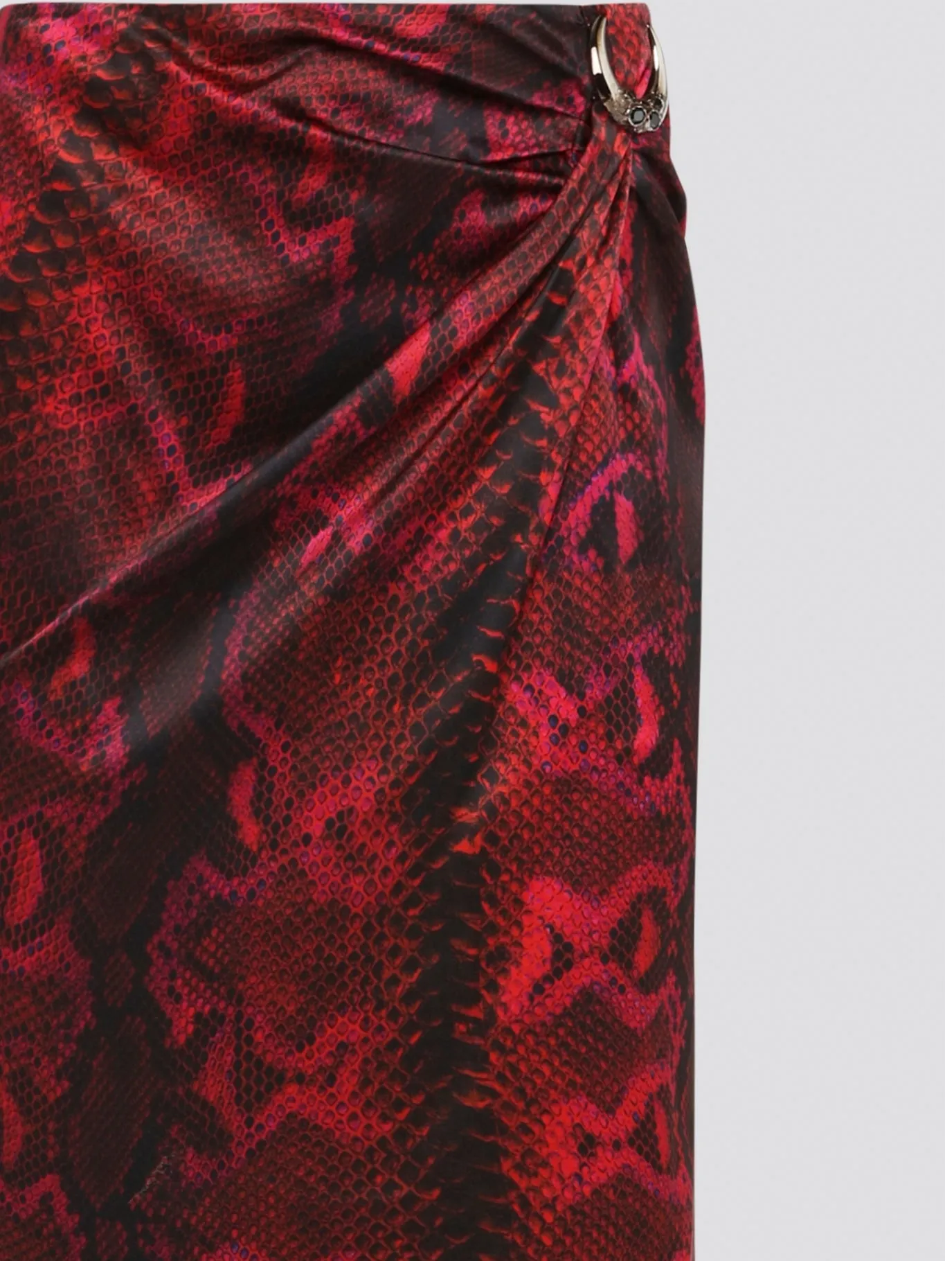 Red Snake Print Draped Skirt