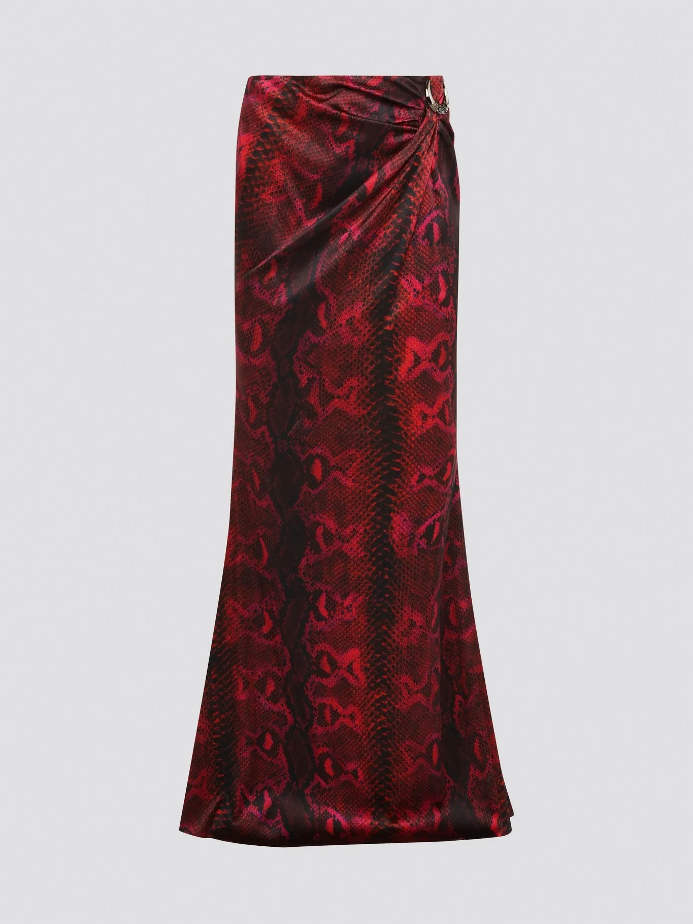 Red Snake Print Draped Skirt