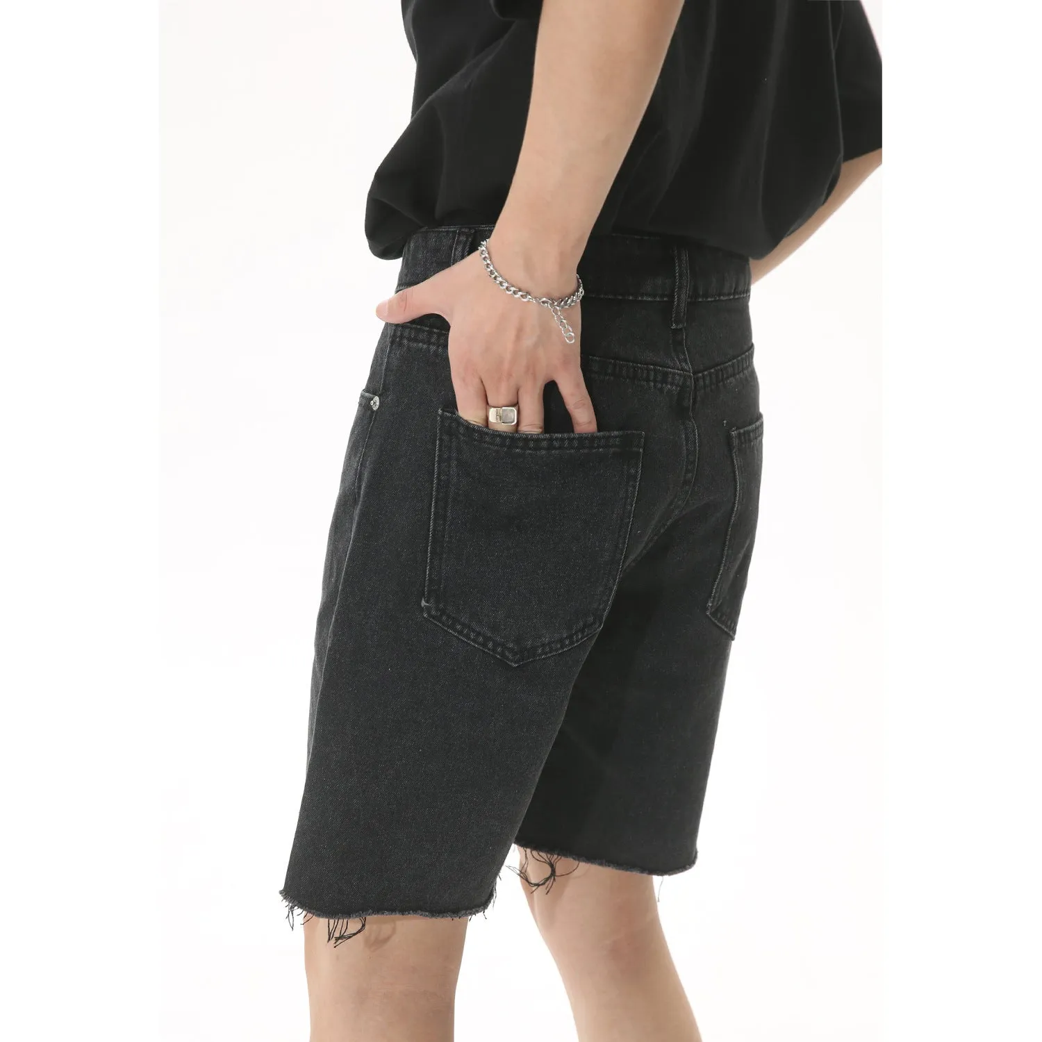 Retro Raw Edge Denim Shorts Cropped Pants
