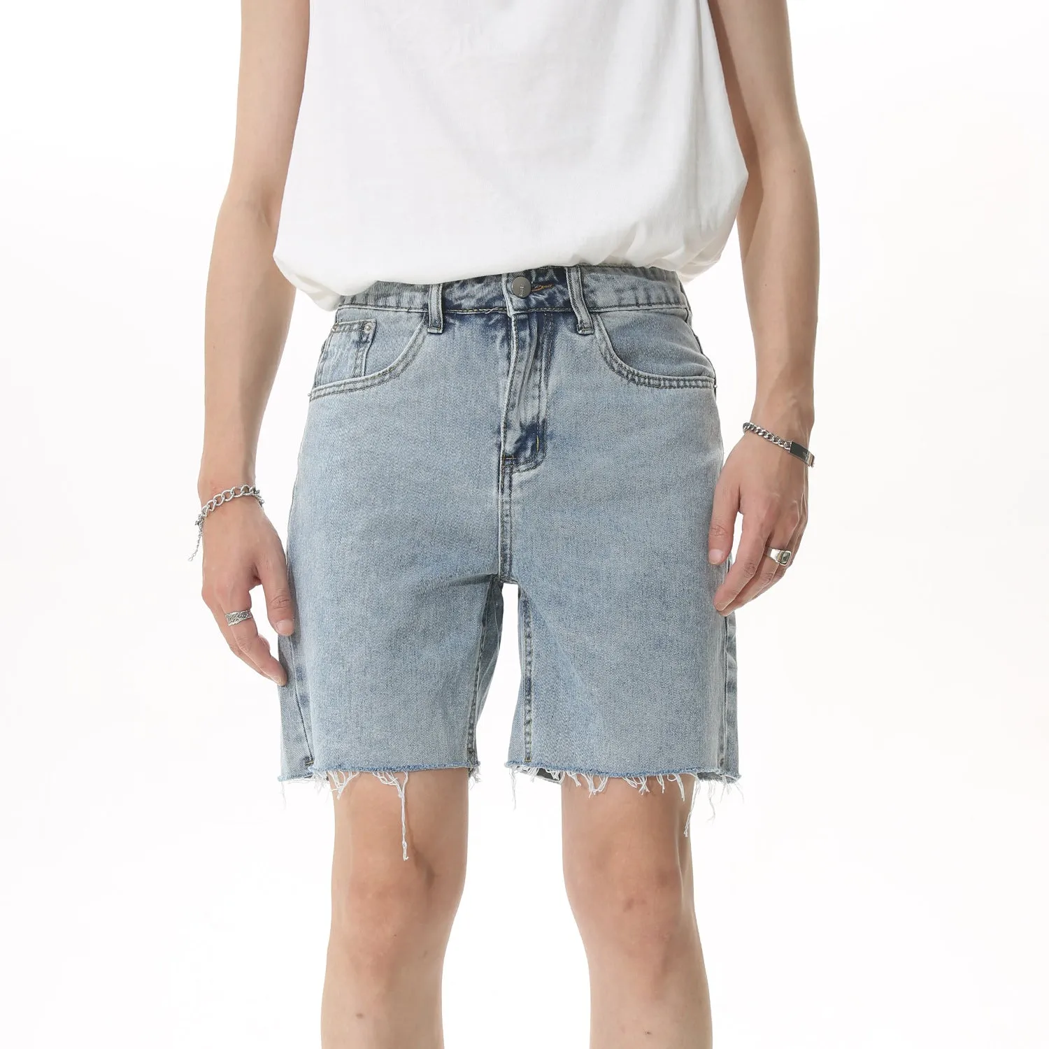Retro Raw Edge Denim Shorts Cropped Pants