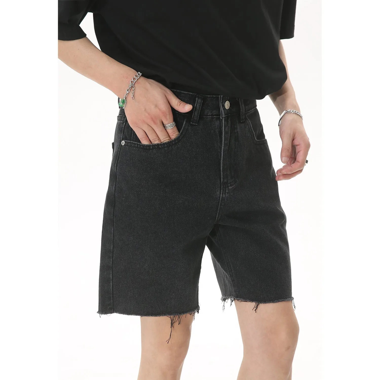 Retro Raw Edge Denim Shorts Cropped Pants