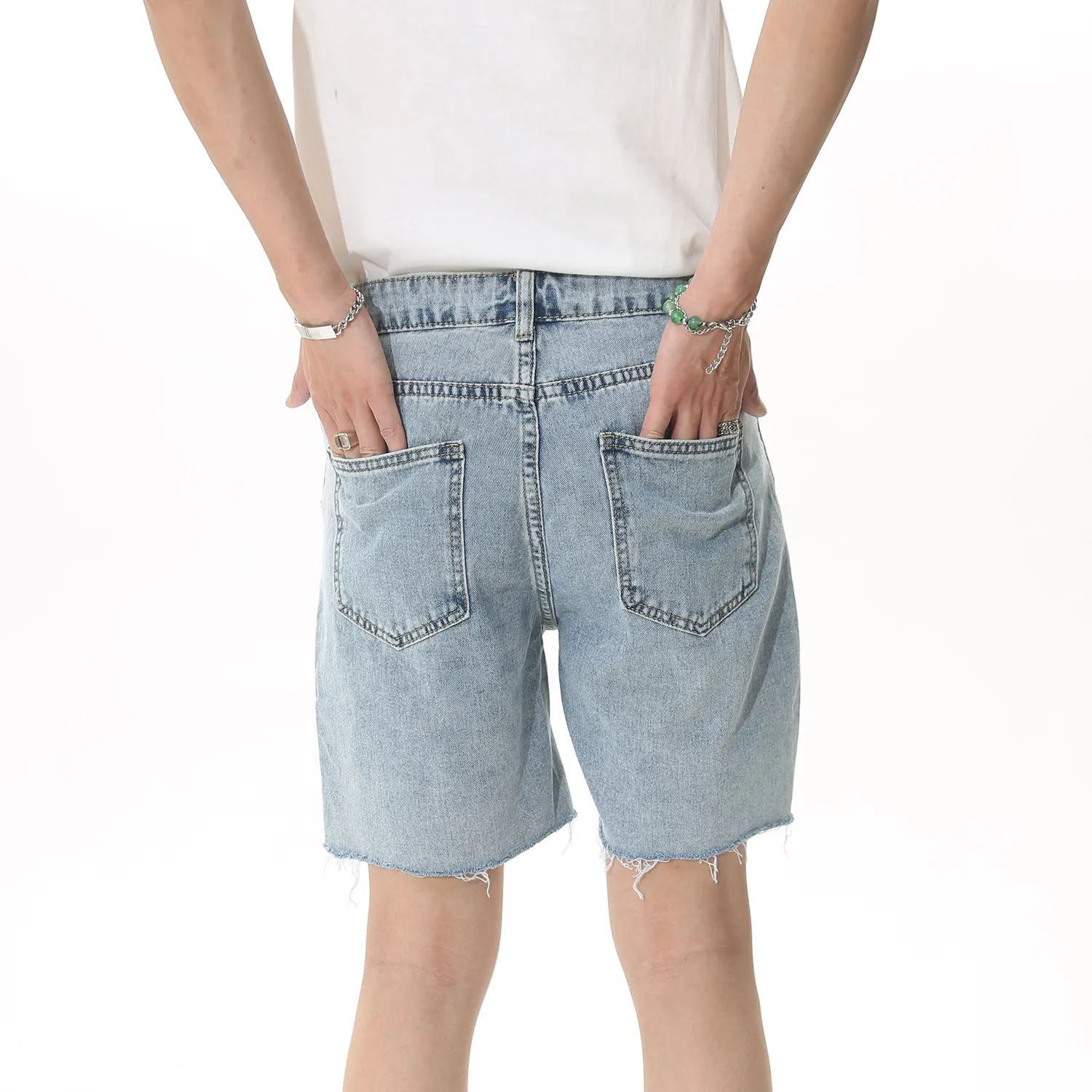 Retro Raw Edge Denim Shorts Cropped Pants