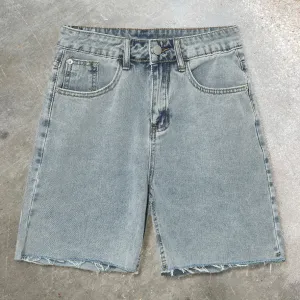 Retro Raw Edge Denim Shorts Cropped Pants