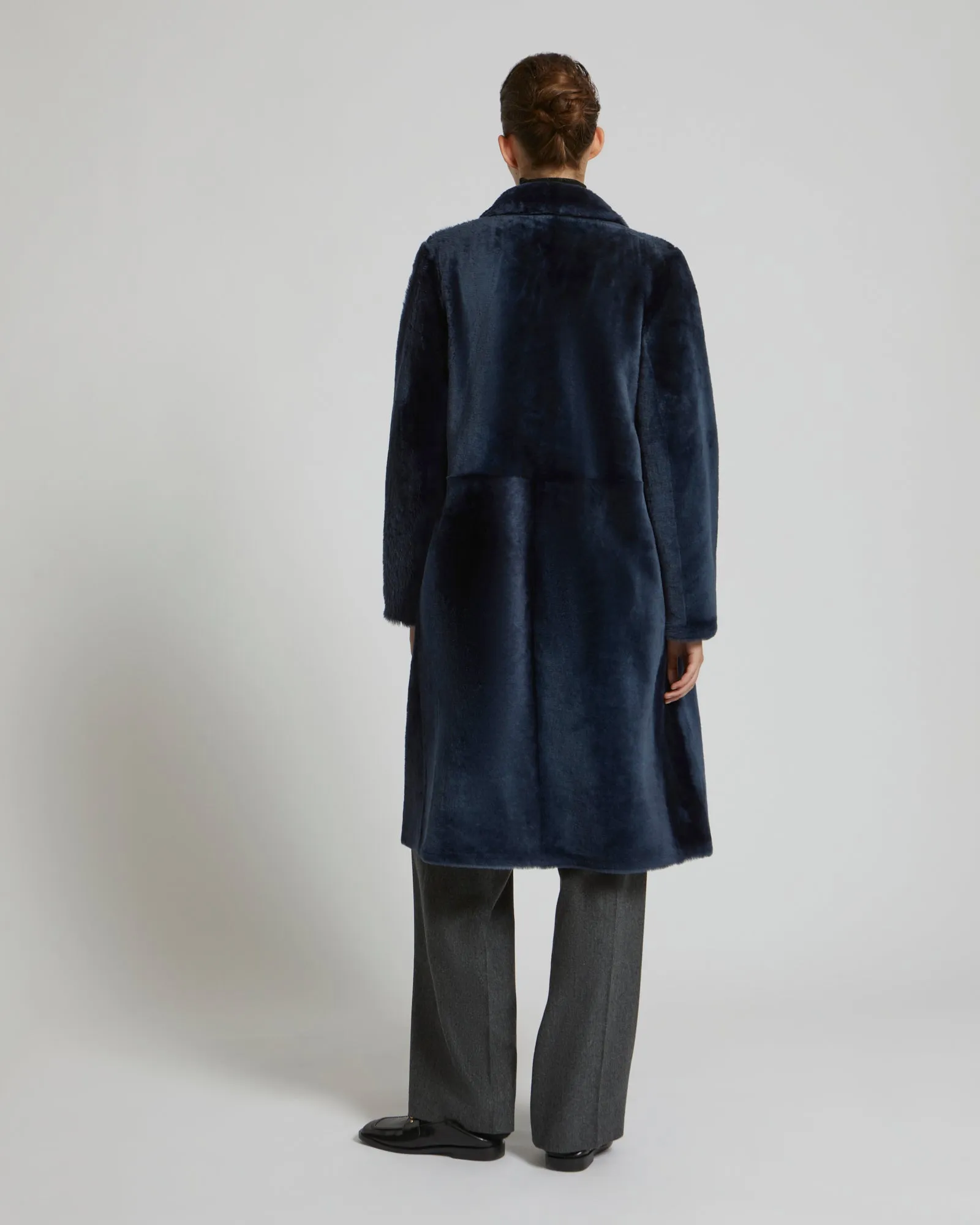 Reversible merino shearling coat
