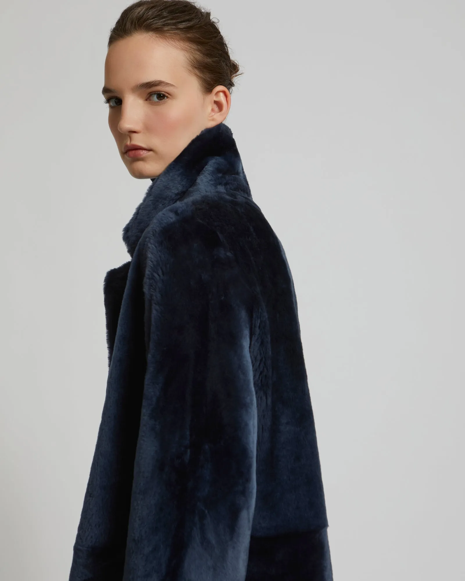Reversible merino shearling coat
