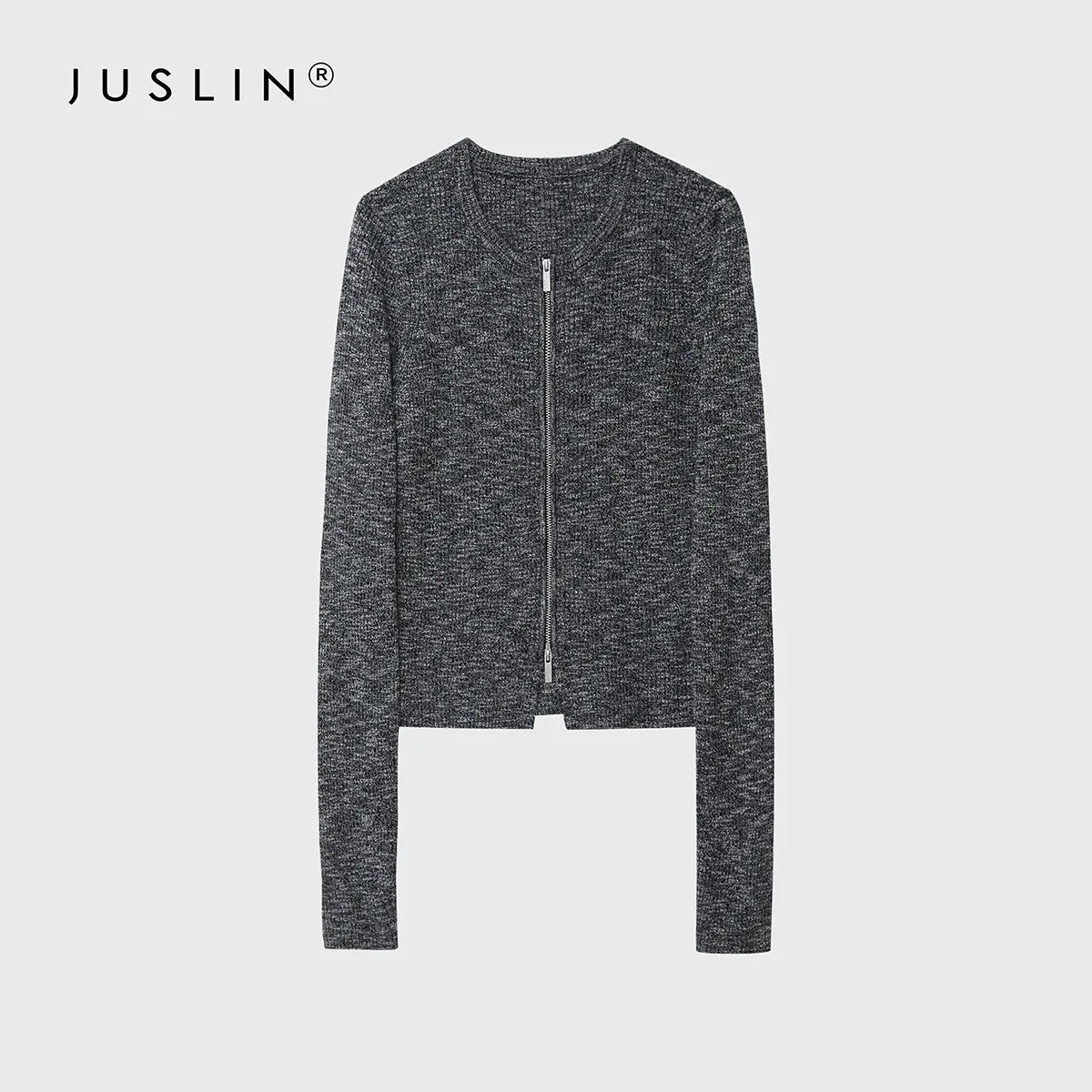 Ribbed Knit Zip Cardigan