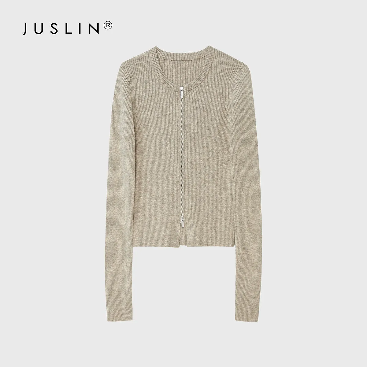 Ribbed Knit Zip Cardigan