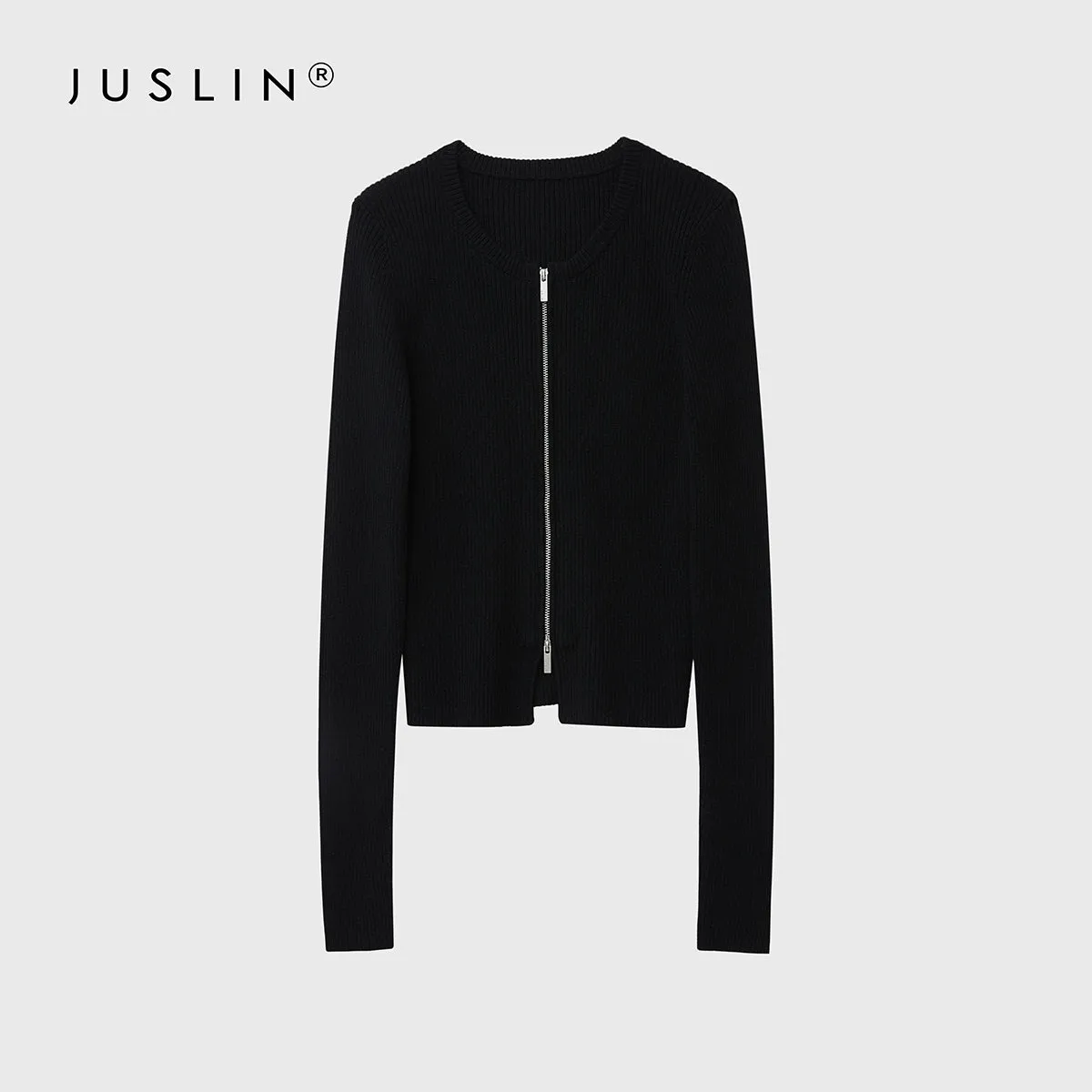 Ribbed Knit Zip Cardigan