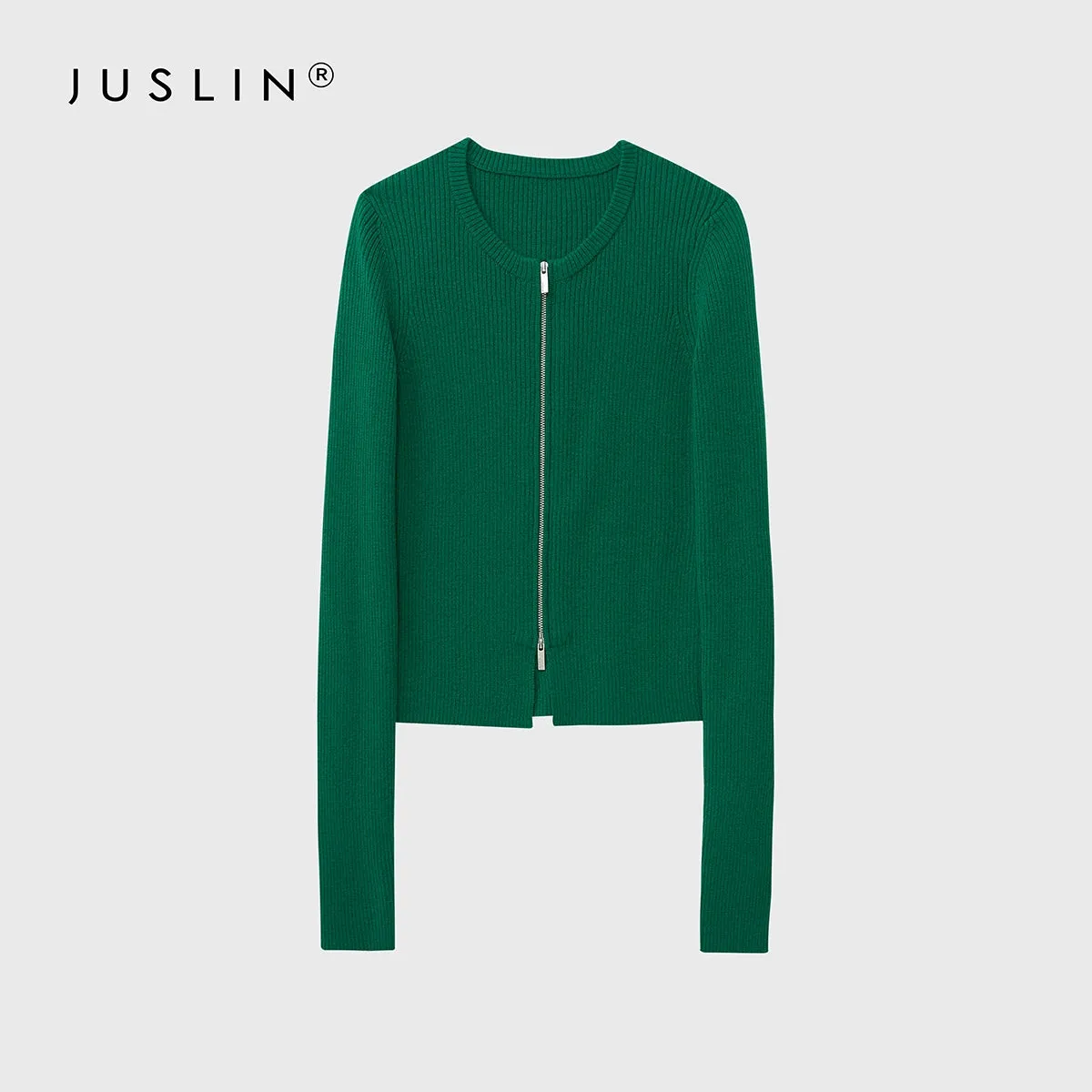 Ribbed Knit Zip Cardigan