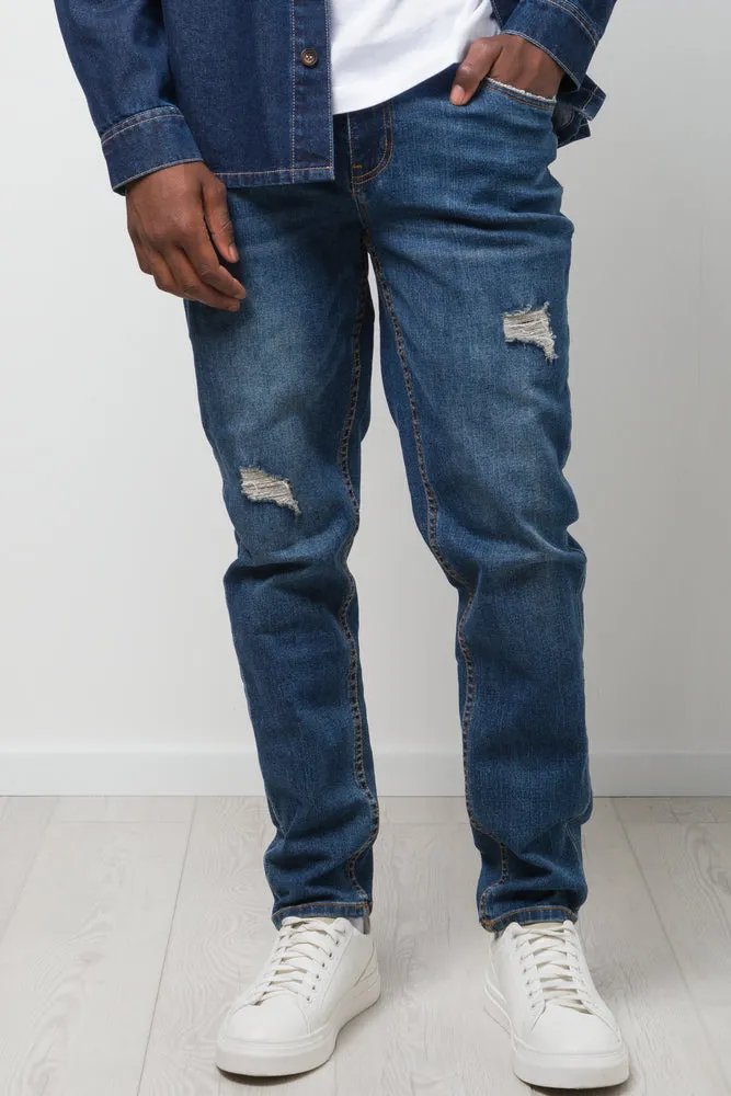 Ripped Skinny Denim Jeans Dark Blue