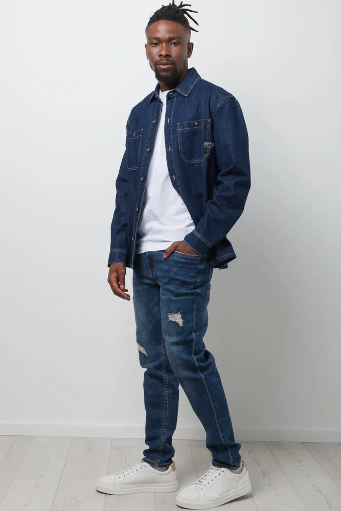 Ripped Skinny Denim Jeans Dark Blue