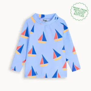 Rocco - Blue Sailboat Baby & Kids Swim Rash Top