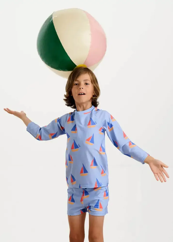 Rocco - Blue Sailboat Baby & Kids Swim Rash Top