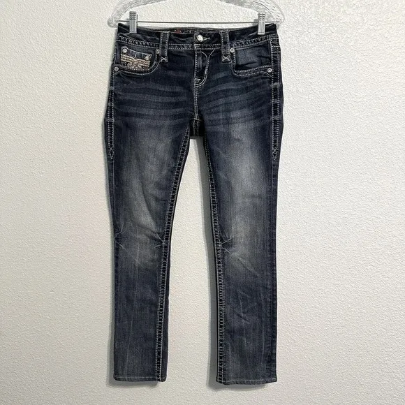 Rock Revival Jeans Womens Size 28 Betty Straight Embroidered Bling Blue Denim