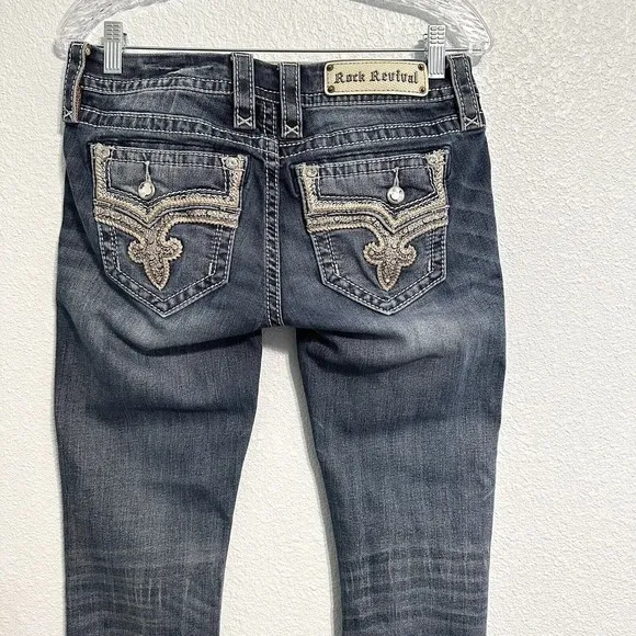 Rock Revival Jeans Womens Size 28 Betty Straight Embroidered Bling Blue Denim