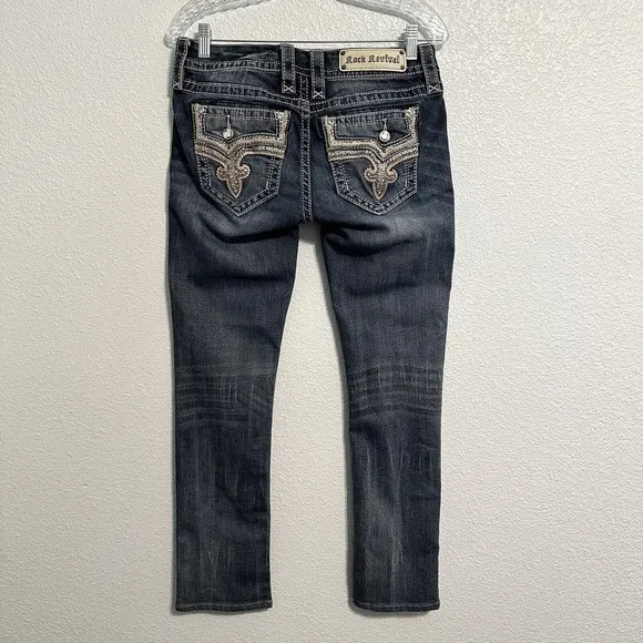 Rock Revival Jeans Womens Size 28 Betty Straight Embroidered Bling Blue Denim