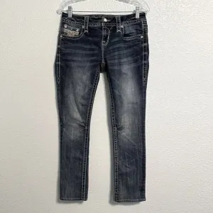 Rock Revival Jeans Womens Size 28 Betty Straight Embroidered Bling Blue Denim
