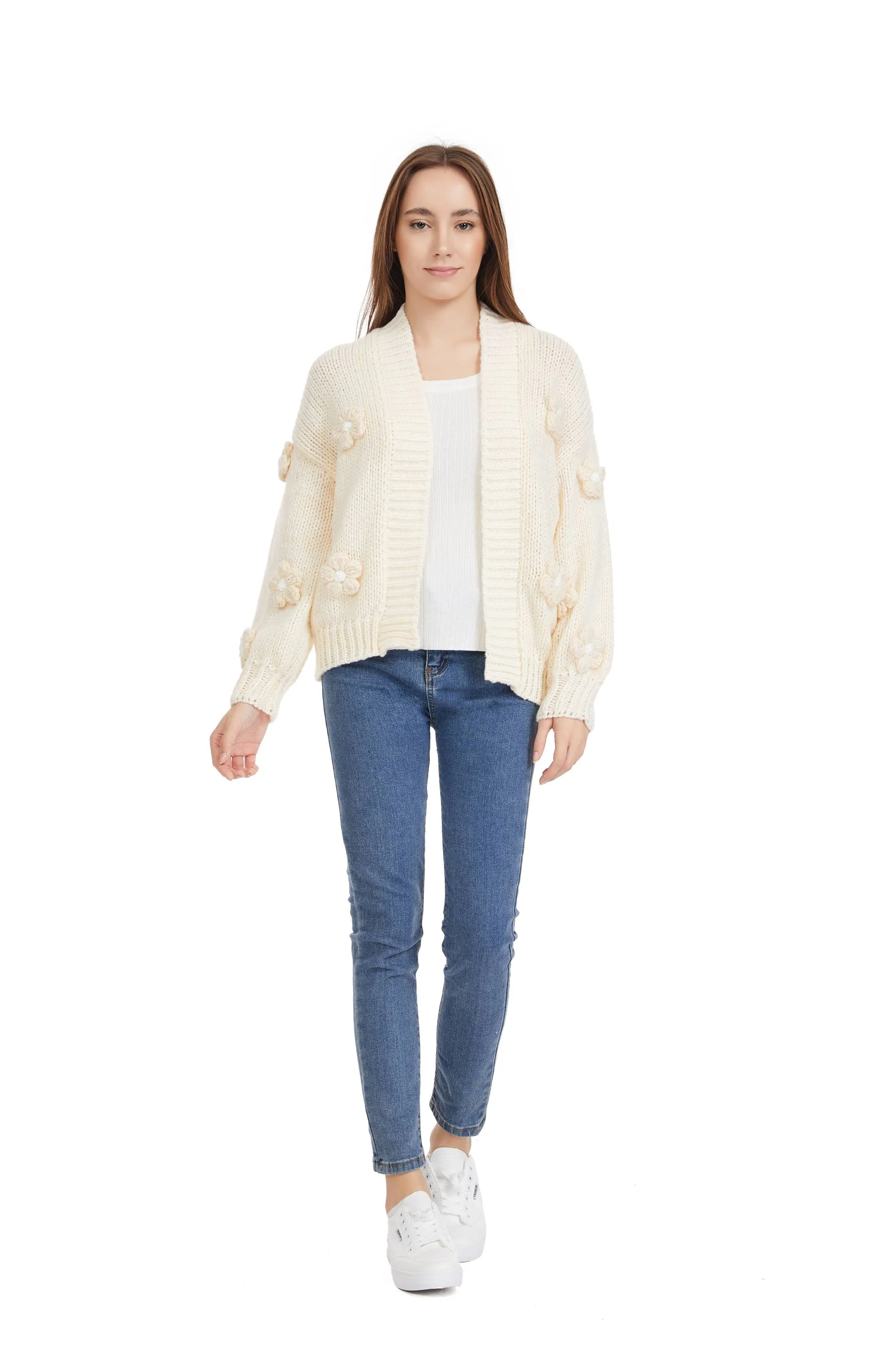 Roffe 3D Floral Knit Cardigan