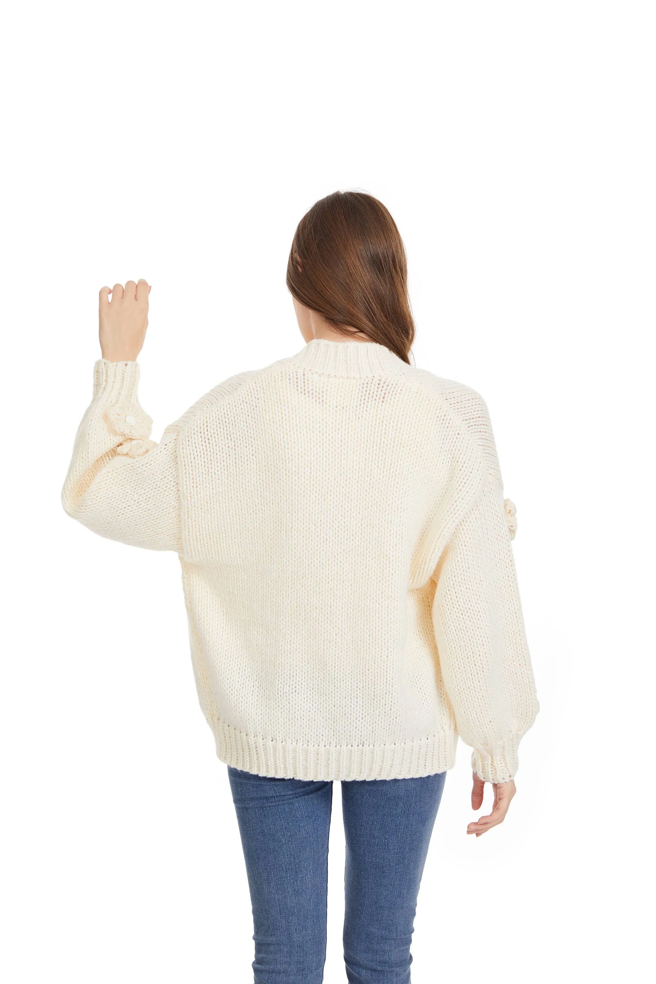 Roffe 3D Floral Knit Cardigan