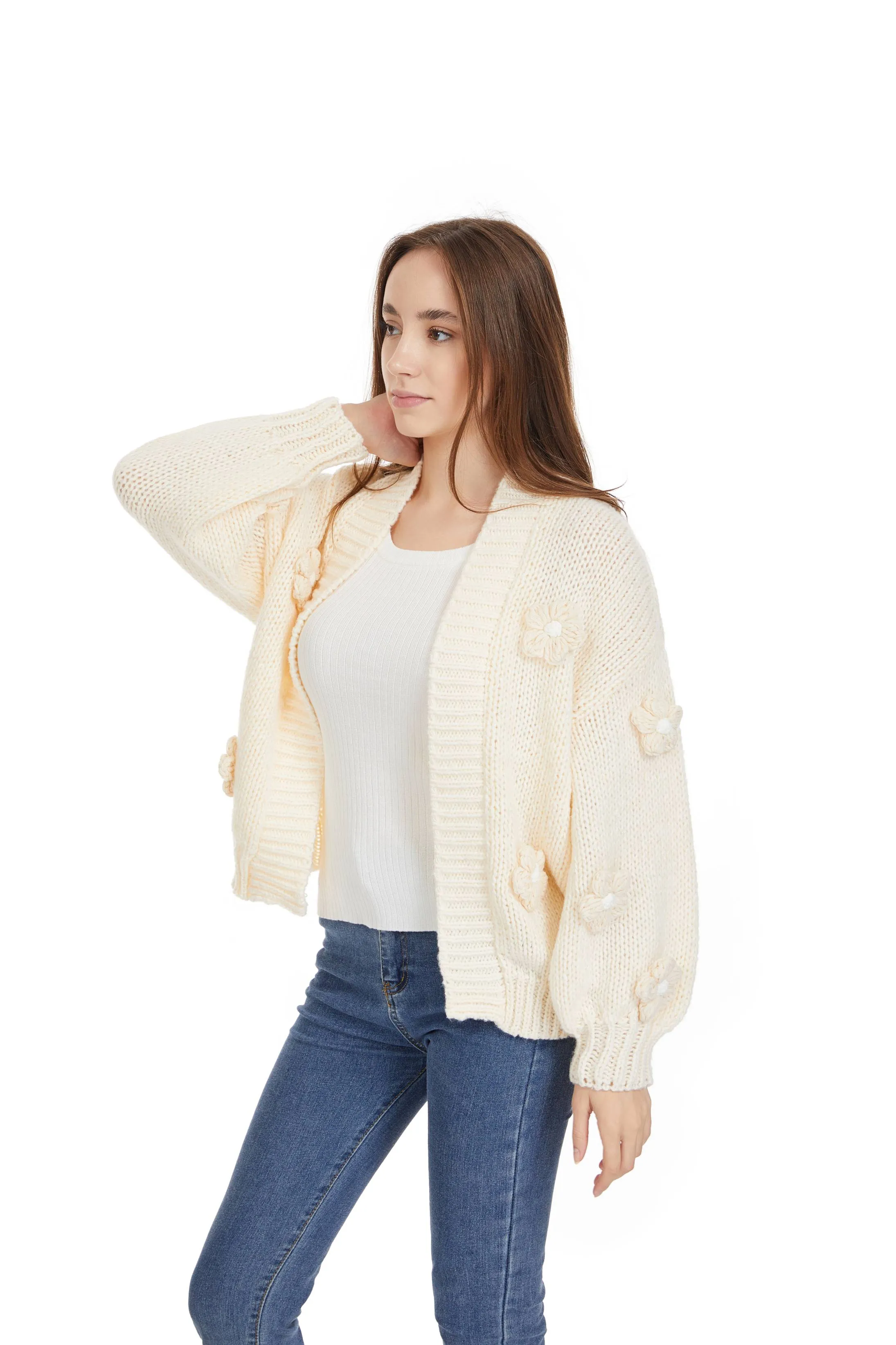 Roffe 3D Floral Knit Cardigan