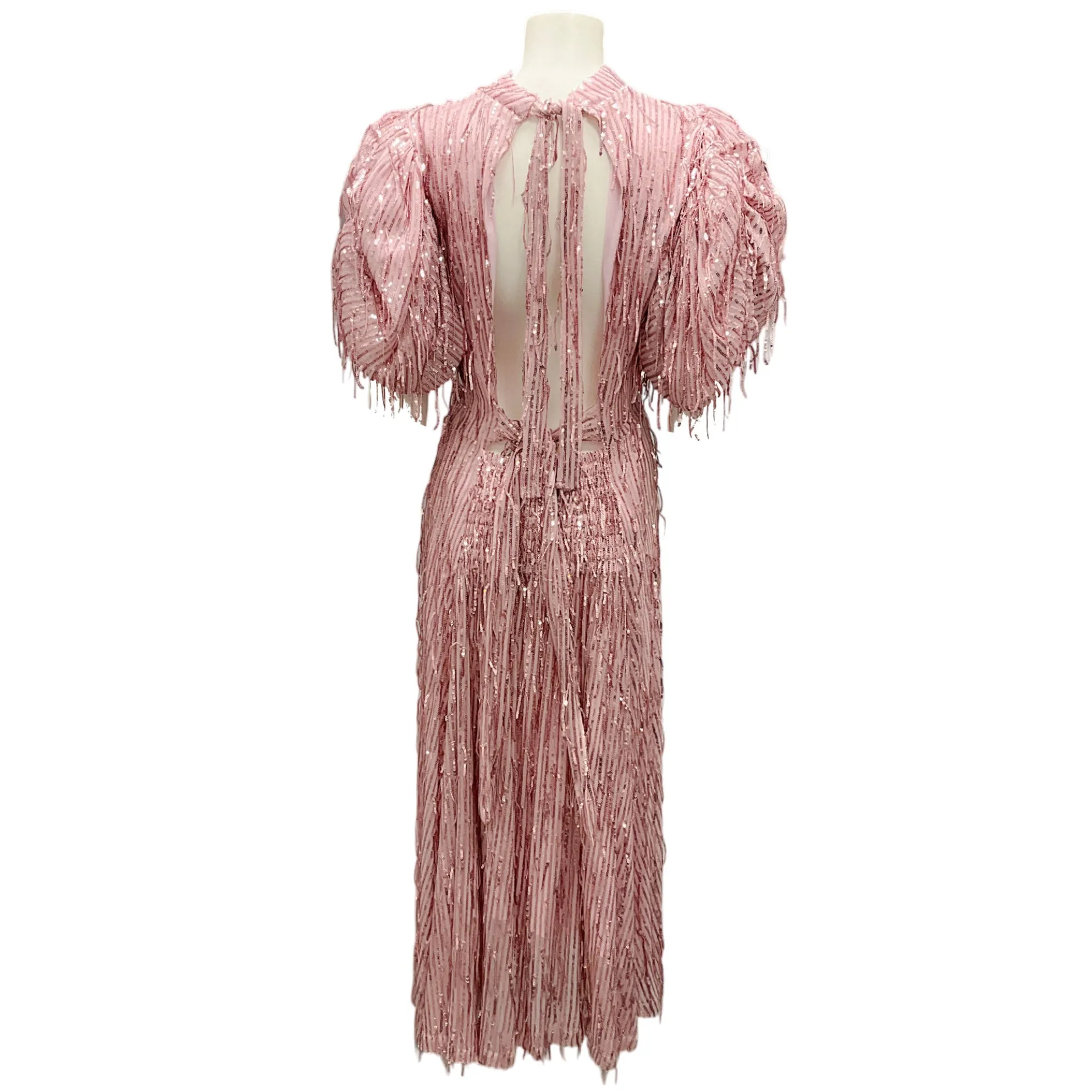 Rotate Birger Christensen Blossom Pink Puff-sleeve Sequin Fringed Dress