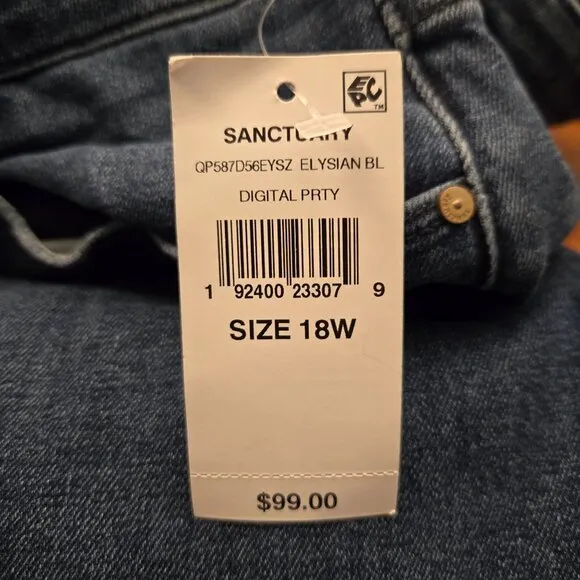 Sanctuary Curve Social Standard Step Hem Skinny Ankle Jeans 18W Elysian Blue NWT