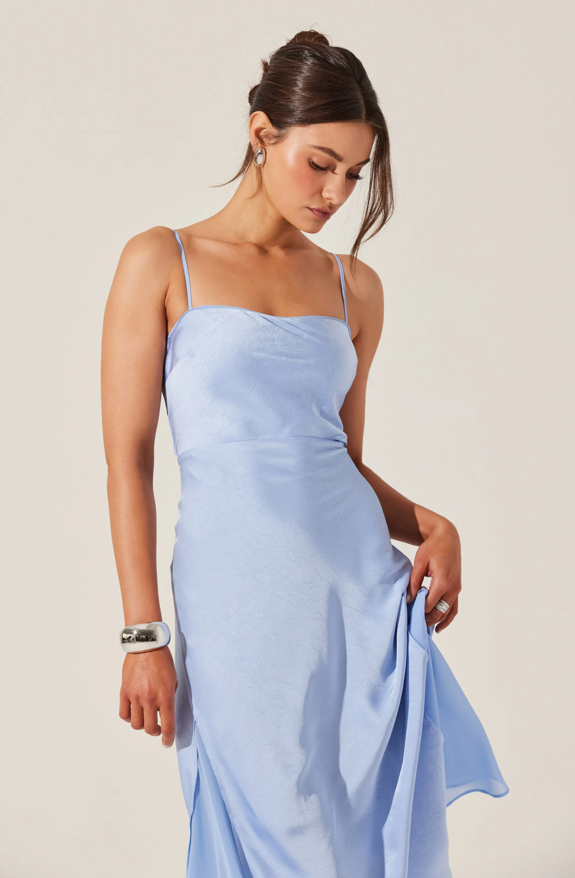 Satin Straight Neck Midi Dress