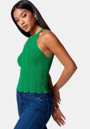 Scallop Hem Pointelle Sweater Halter Top