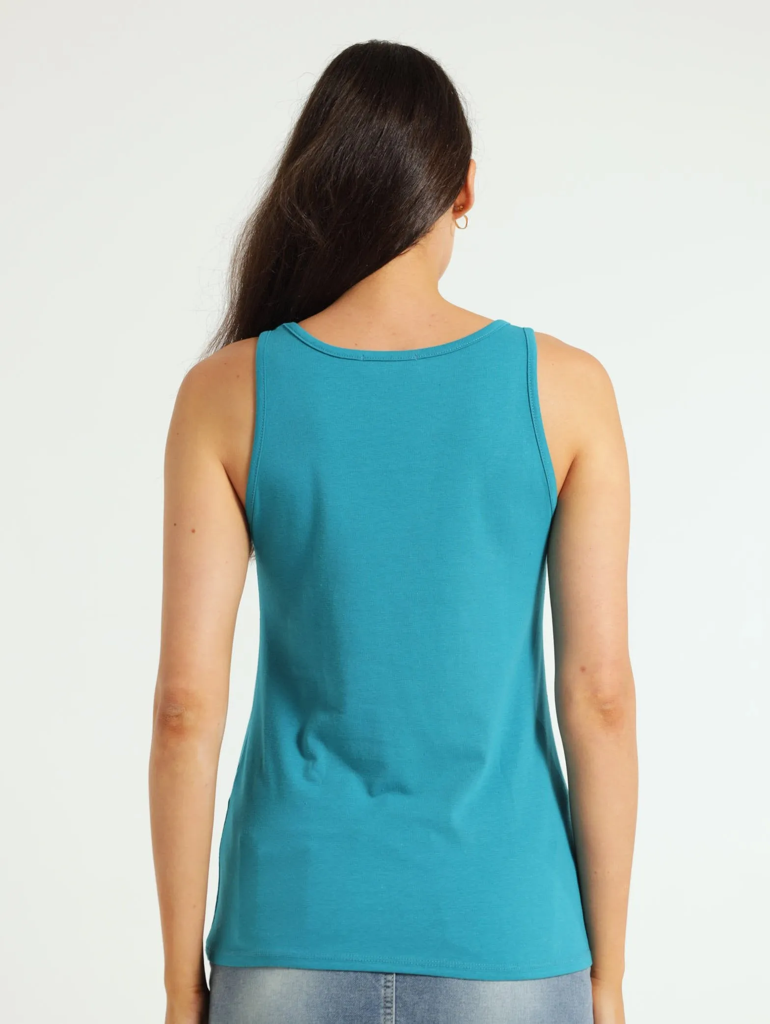 Scoop Neck Stretch Tank Top - Turquoise