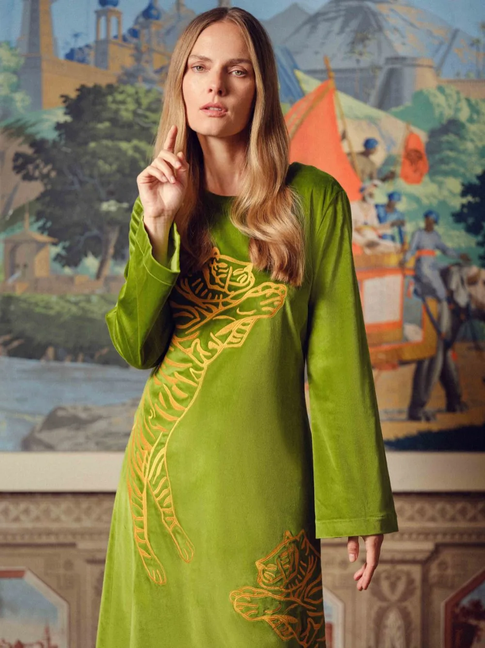 Selene Garden Green Velvet Dress