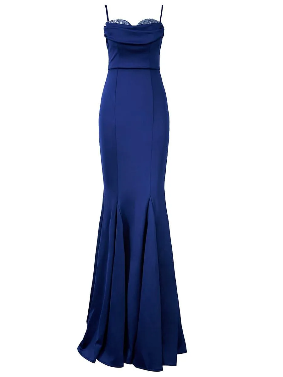 Sequin Insert Backless Mermaid Evening Dress XJ514