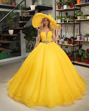 Sexy Yellow Organza Quinceanera Dresses Beaded Belt Sweetheart Sweet 16 Dress vestidos de quinceañera